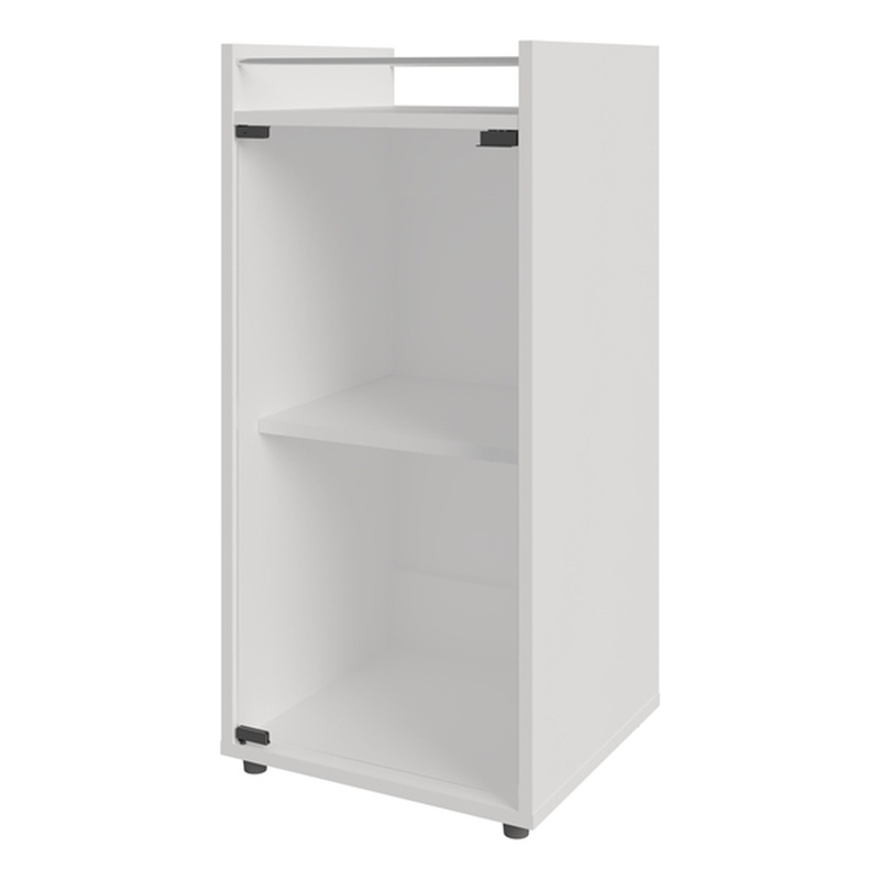 FM FURNITURE Glass Door Bar Cabinet with Shelves White Engineered Wood