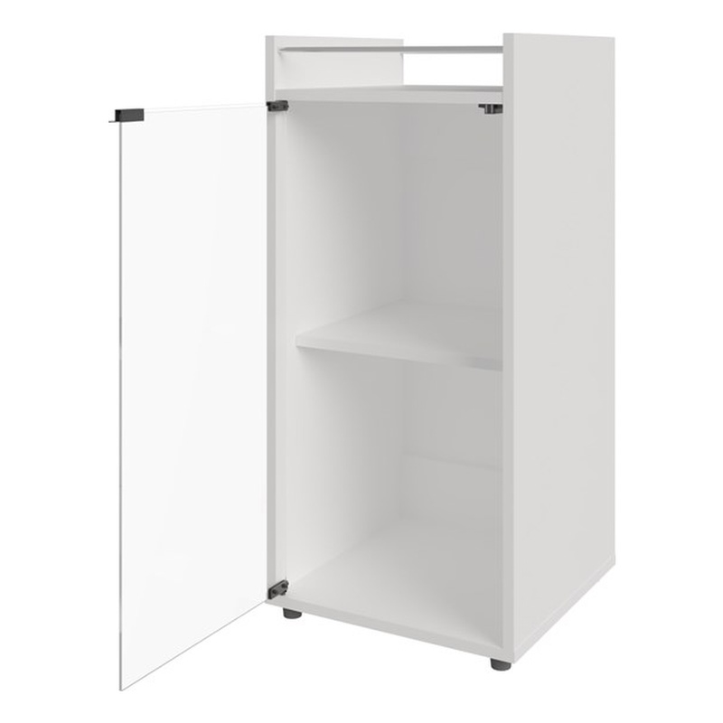 FM FURNITURE Glass Door Bar Cabinet with Shelves White Engineered Wood