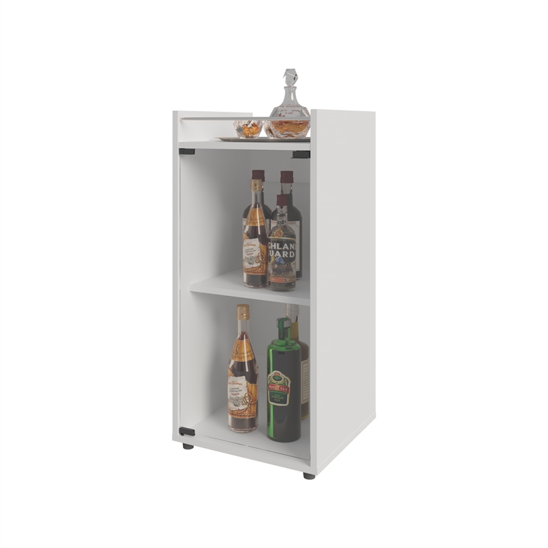 FM FURNITURE Glass Door Bar Cabinet with Shelves White Engineered Wood