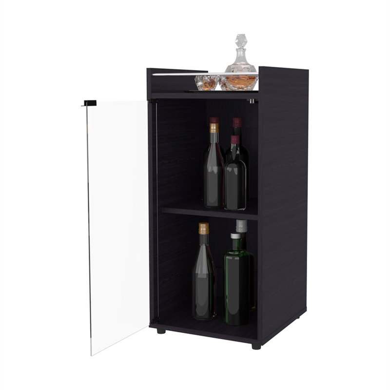 FM FURNITURE Glass Door Bar Cabinet with Shelves Black Engineered Wood