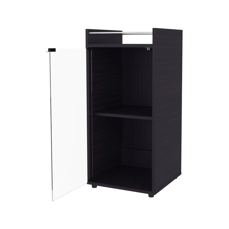 FM FURNITURE Glass Door Bar Cabinet with Shelves Black Engineered Wood