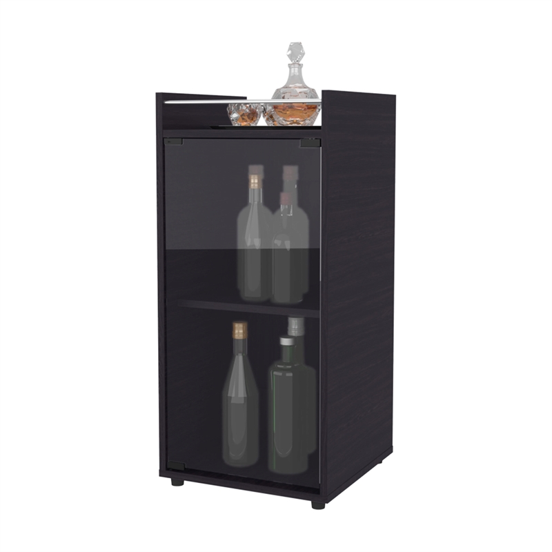 FM FURNITURE Glass Door Bar Cabinet with Shelves Black Engineered Wood