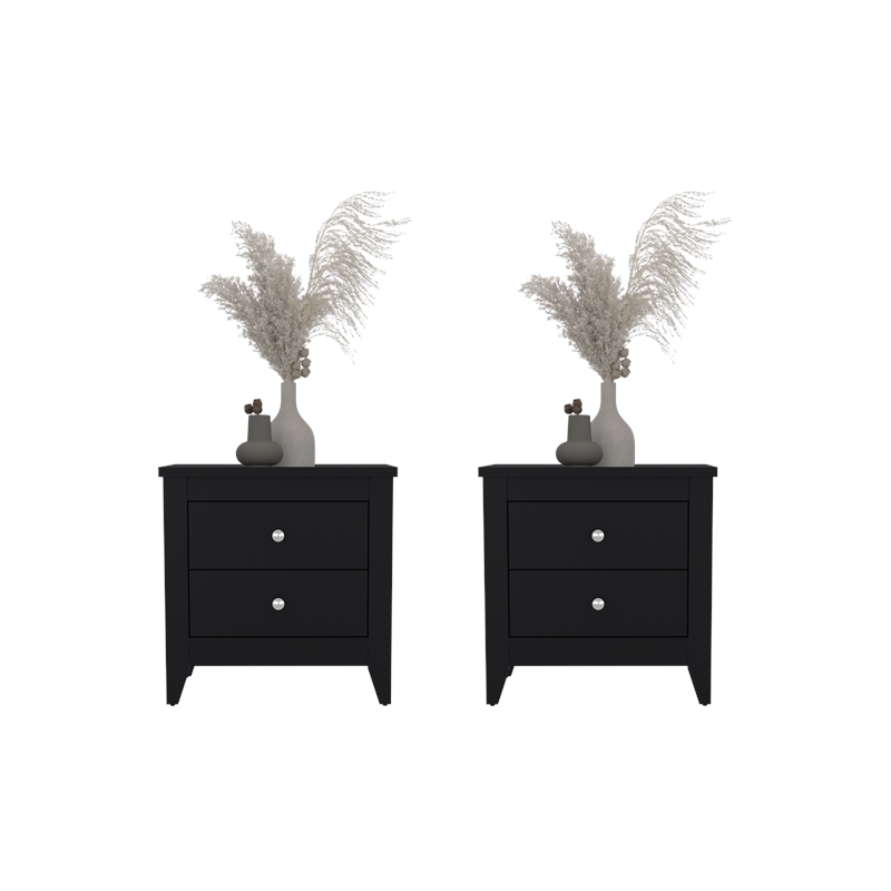 Arial Set of 2 Modern Wenge Nightstands with 2 Drawers for Bedroom Storage