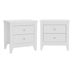 Arial Set of 2 Modern White Nightstands with 2 Drawers for Bedroom Storage