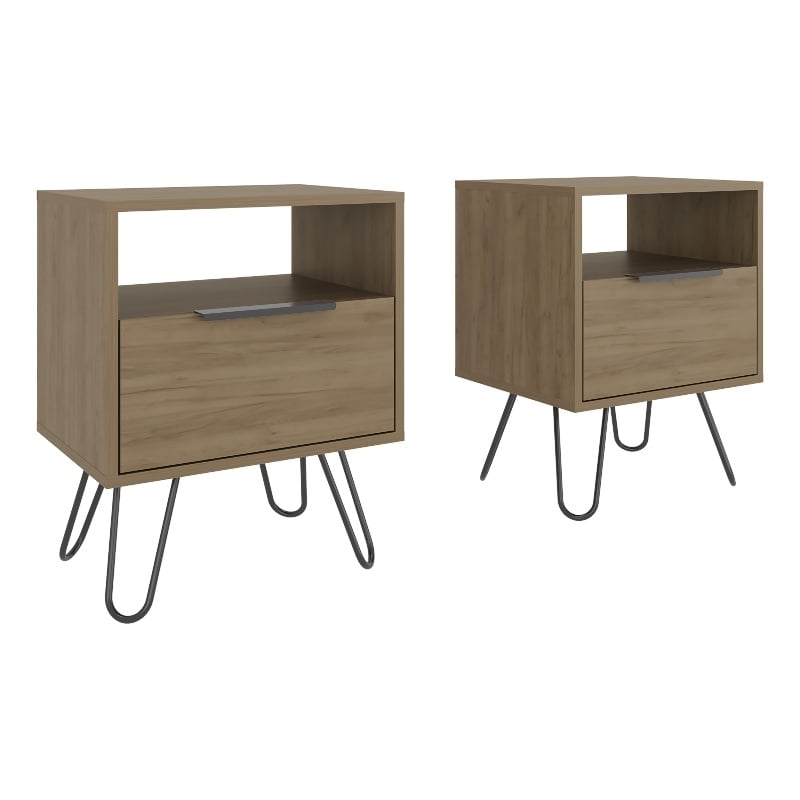 FM FURNITURE Texas Set of 2 Nightstands Bedroom Storage Tables Engineered Wood beige