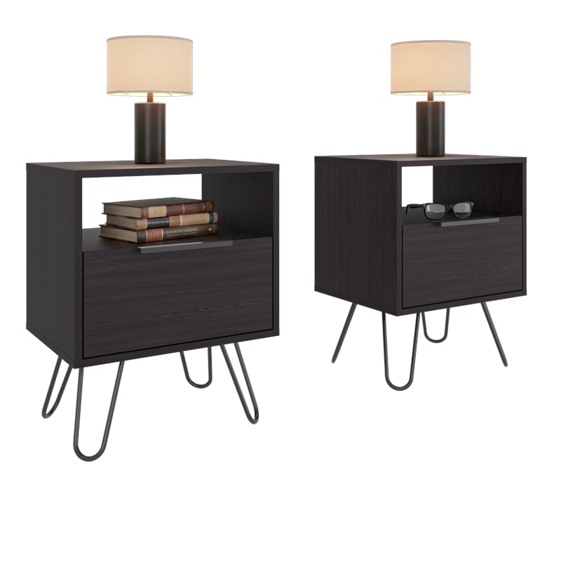 Seneca Set of 2 Modern Nightstands with 2 Drawers  Functional and Stylish Bedroom Furniture brown Engineered Wood