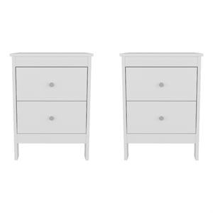 Hampton Set of 2 Nightstands  Small Minimalist Nightstand Storage with Drawers White Engineered Wood