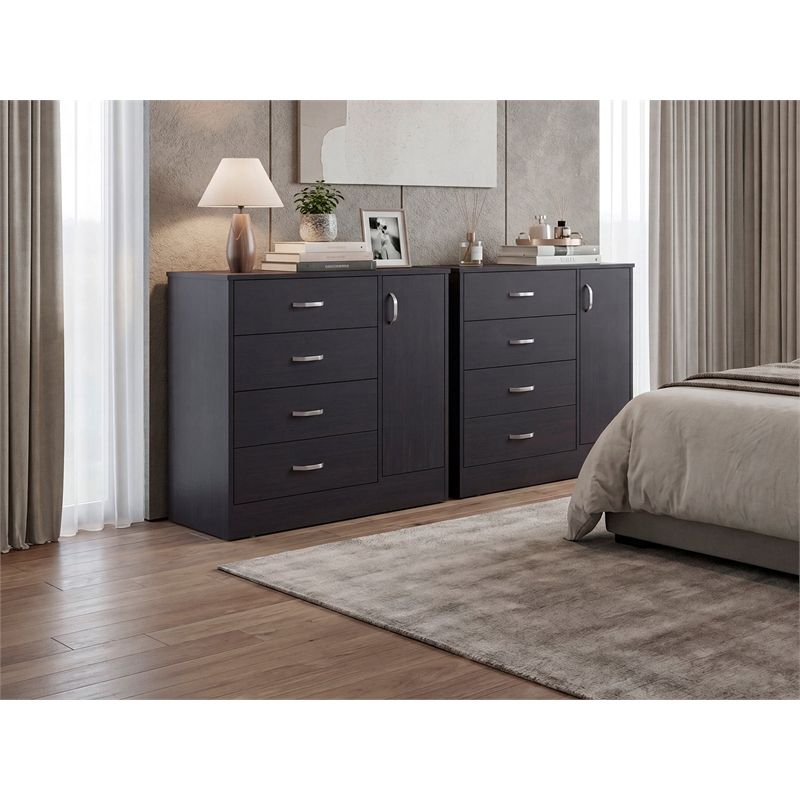Lund Set of 2 Dressers Minimalist Modern Style High Capacity Bedroom Storage Furniture Engineered Wood  Brown
