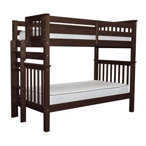 bedz king pine wood tall twin over twin bunk bed with end ladder