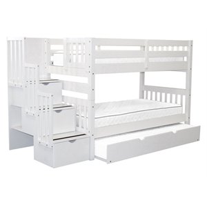 bedz king pine wood twin over twin stairway bunk bed with twin trundle