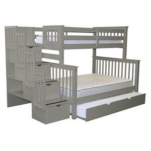 bedz king pine wood twin over full stairway bunk bed with twin trundle