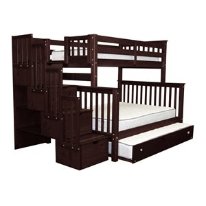 bedz king pine wood twin over full stairway bunk bed with full trundle