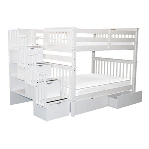 bedz king pine wood full over full stairway bunk bed with 2 drawers