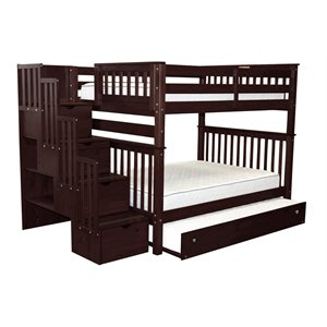 bedz king pine wood full over full stairway bunk bed with twin trundle