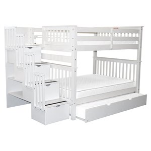 bedz king pine wood full over full stairway bunk bed with twin trundle