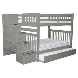 bedz king pine wood full over full stairway bunk bed with full trundle