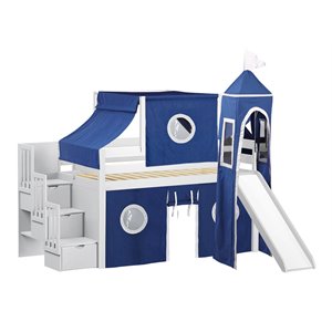 jackpot solid wood prince & princess low loft bed in white