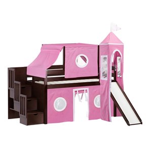 jackpot solid wood prince & princess low loft bed in cherry