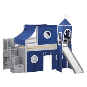 jackpot solid wood prince & princess low loft bed in gray