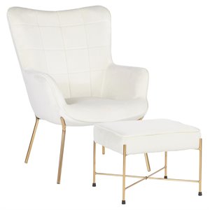 lumisource izzy velvet and metal lounge chair and ottoman set in gold/cream