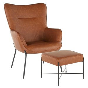 lumisource izzy pu leather and metal lounge chair and ottoman set in black/camel