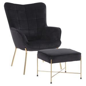 lumisource izzy velvet and metal lounge chair and ottoman set in gold/black