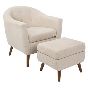 lumisource rockwell fabric and wood chair and ottoman set in beige