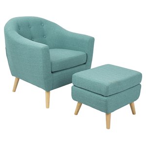 lumisource rockwell fabric and wood chair and ottoman set in teal blue