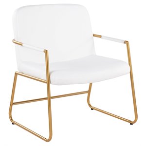 lumisource duke steel and pu leather accent chair in gold/white