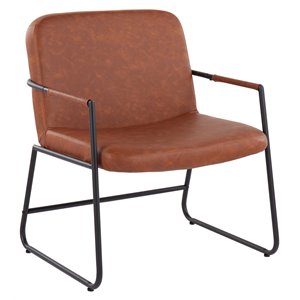 lumisource duke steel and pu leather accent chair in black/camel