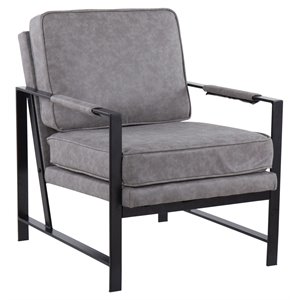 lumisource franklin steel and pu leather arm chair in black/gray