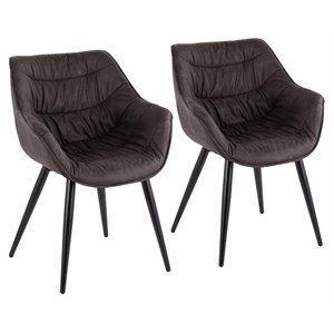 lumisource rouche contemporary fabric and metal chair in black (set of 2)