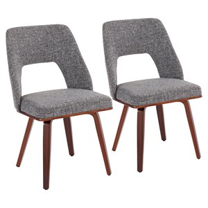 lumisource triad mid-century fabric and bamboo chair - walnut/gray (set of 2)