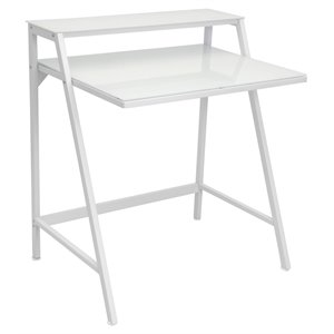 lumisource 2tier contemporary metal and glass computer desk in white finish