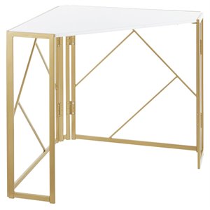 lumisource folia contemporary metal and mdf corner desk in gold and white