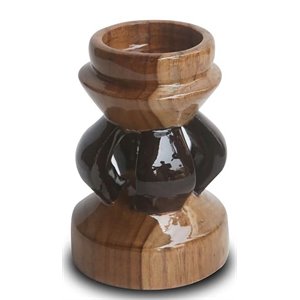 house of avana hand-carved teak wood candle holder for tabletop in brown