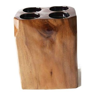 house of avana 4-hole tabletop rustic hand-carved wooden candle holder in brown