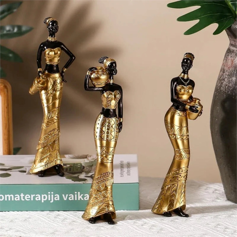 House of Avana Gold Glass 3pcs Vintage African Sculptures Elegant Decor