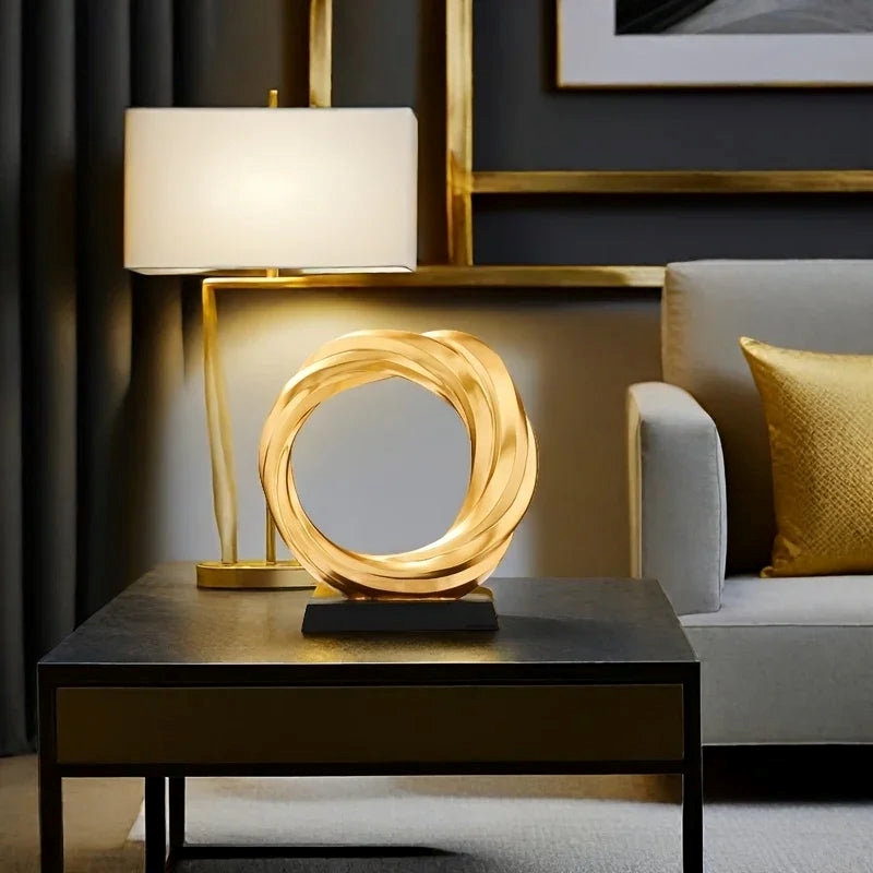 House of Avana Gold Resin Circle Sculpture Elegant Home Decor