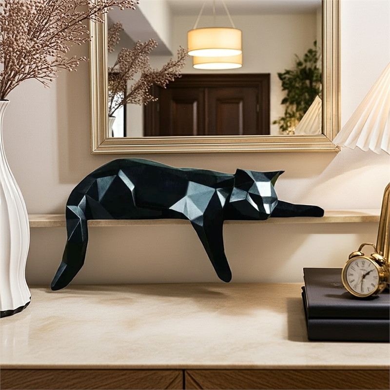 House of Avana Black Resin Geometric Lying Cat Statue