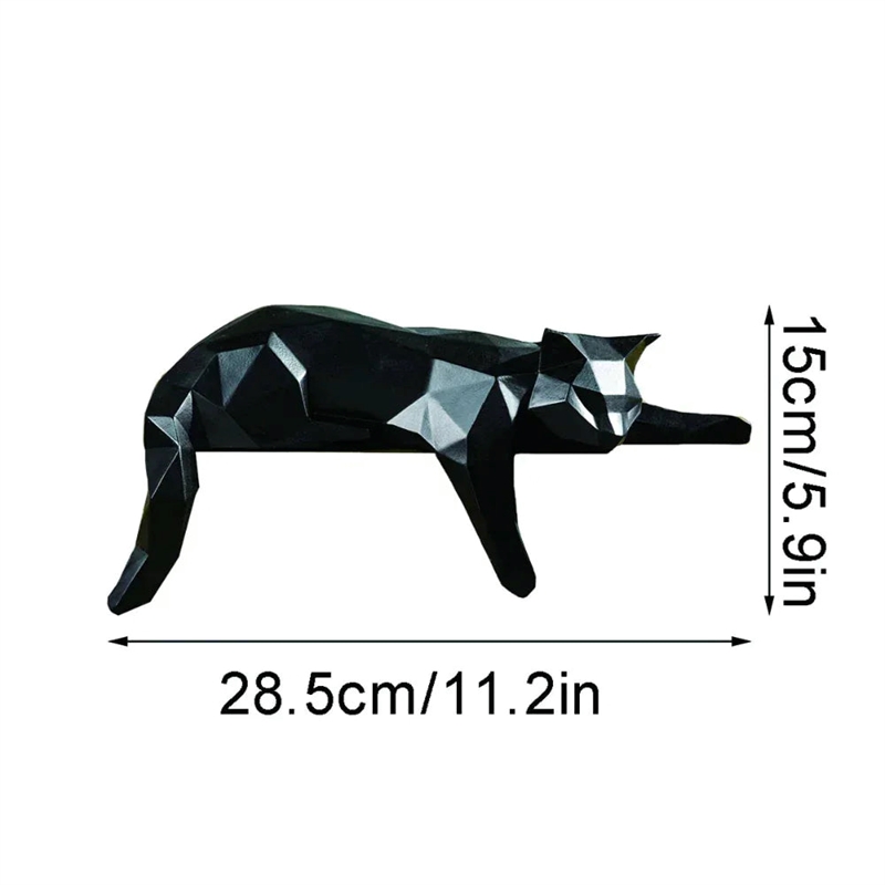 House of Avana Black Resin Geometric Lying Cat Statue