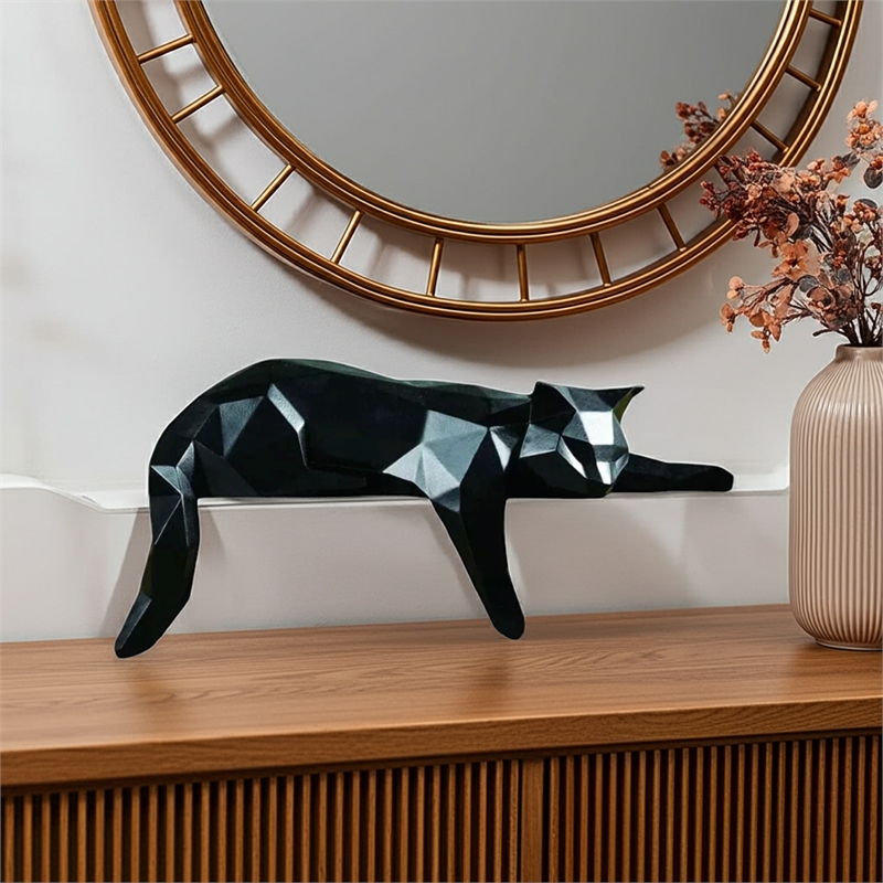 House of Avana Black Resin Geometric Lying Cat Statue