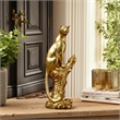 House of Avana Gold Resin Leopard Figurine on Tree Stump Elegant Home Decor