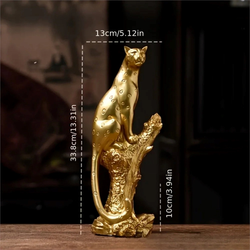 House of Avana Gold Resin Leopard Figurine on Tree Stump Elegant Home Decor