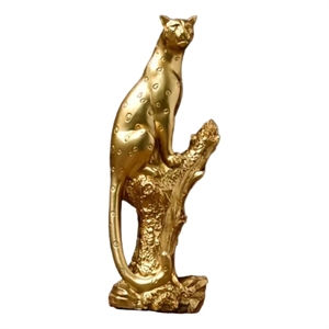 House of Avana Gold Resin Leopard Figurine on Tree Stump Elegant Home Decor