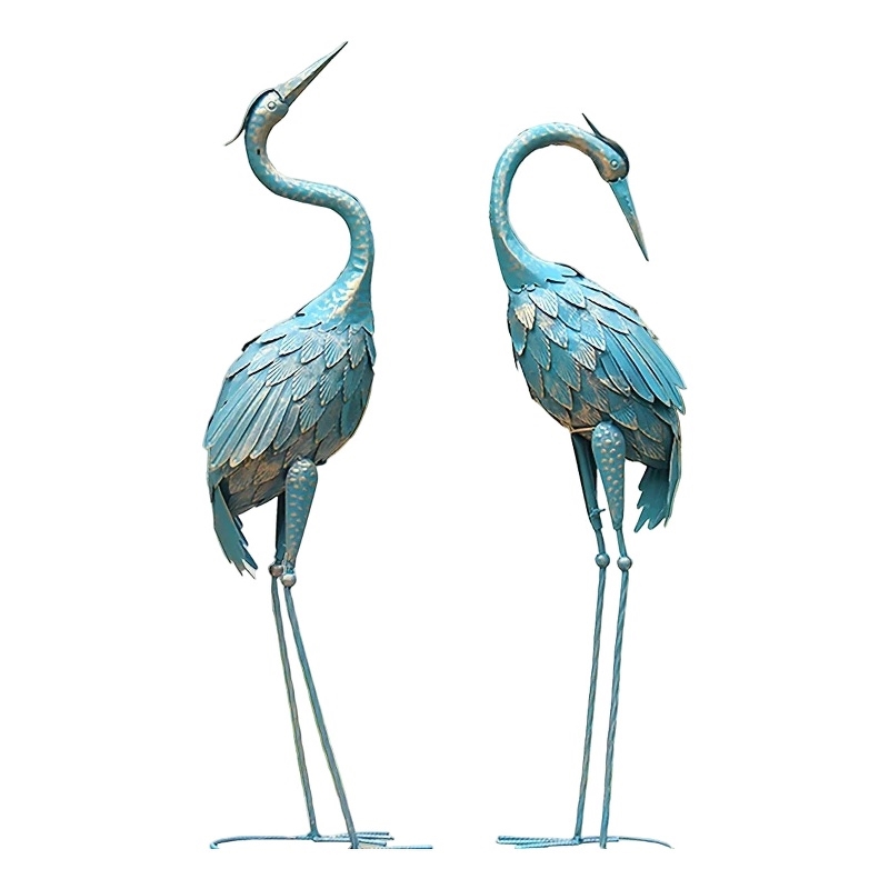 House of Avana Blue Metal Crane Garden Statues Elegant Outdoor Decor