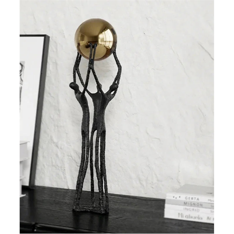 House of Avana Golden Metal Ball Weightlifter Statue Abstract Desk Decor