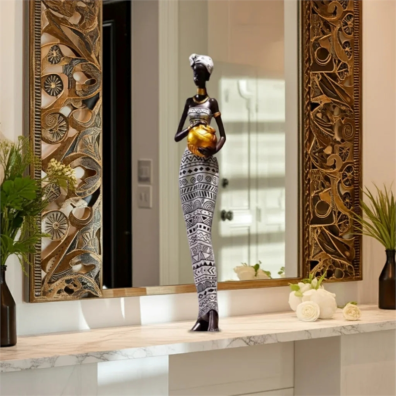 House of Avana African Black and White Resin Tribal Female Handcrafted Figurines