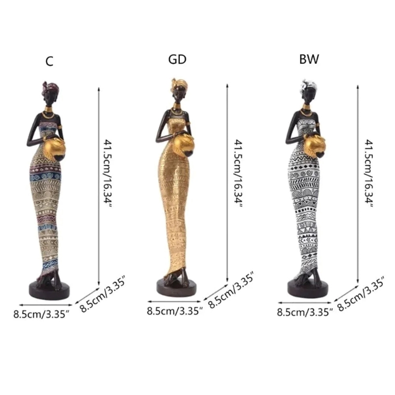 House of Avana African Black and White Resin Tribal Female Handcrafted Figurines