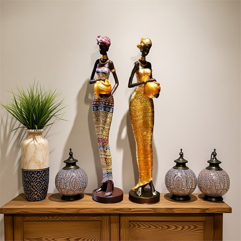 House of Avana African Black and White Resin Tribal Female Handcrafted Figurines